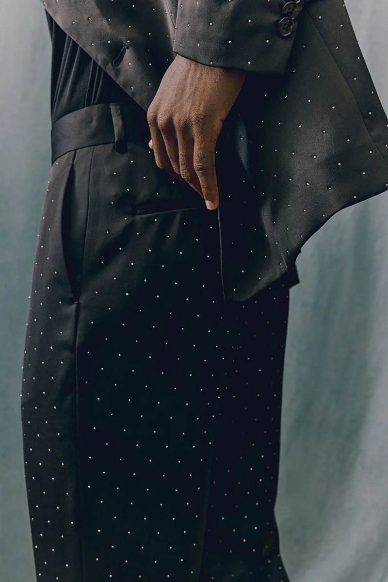 H&M Regular Fit Rhinestone-Embellished Suit Trousers