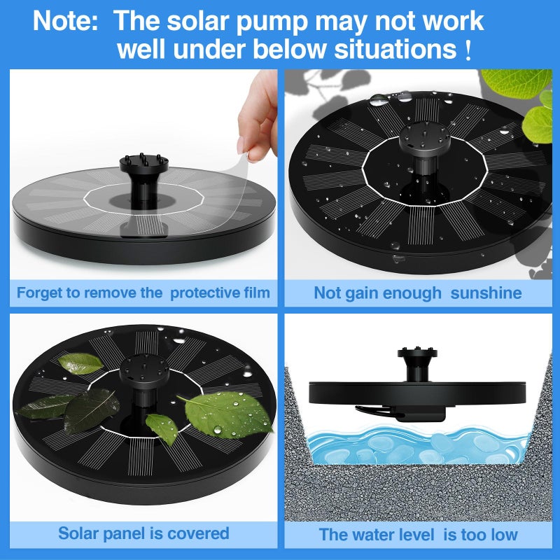 AUTGA Solar Fountain Water Pump for Bird Bath, Floating Solar Powered Water Fountain Pump for Bird Bath, Garden, Pond, Pool, Outdoor (1.4W) - Image 2