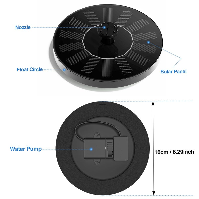 AUTGA Solar Fountain Water Pump for Bird Bath, Floating Solar Powered Water Fountain Pump for Bird Bath, Garden, Pond, Pool, Outdoor (1.4W) - Image 4
