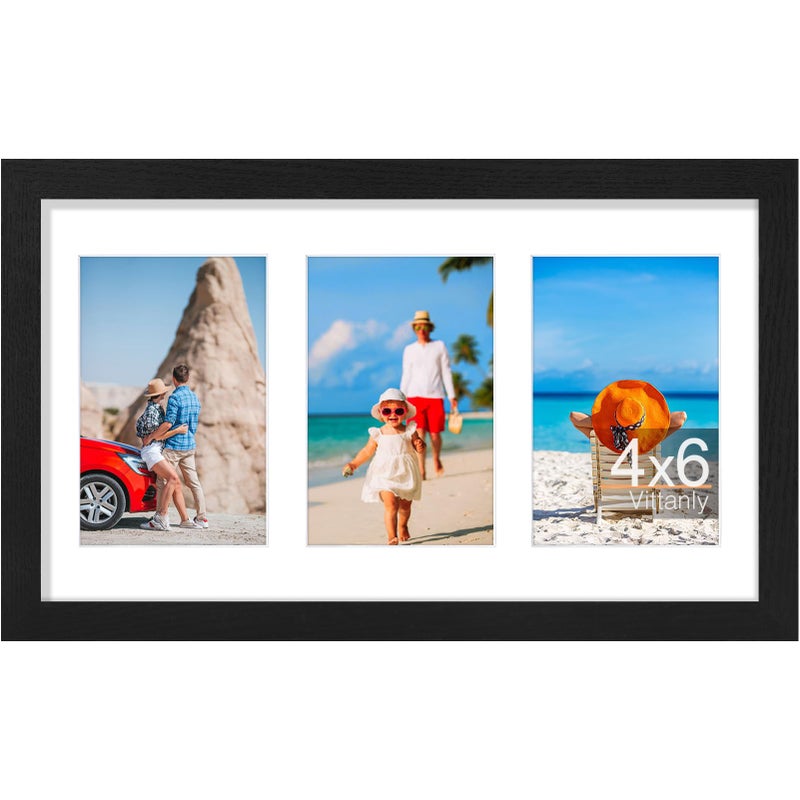 Vittanly 8x14 Picture Frames Collage, Displays 3Pcs 4x6 Pictures with Mat, Collage Picture Frame for Horizontal or Vertical Display, Black, 1 Pack - Image 1