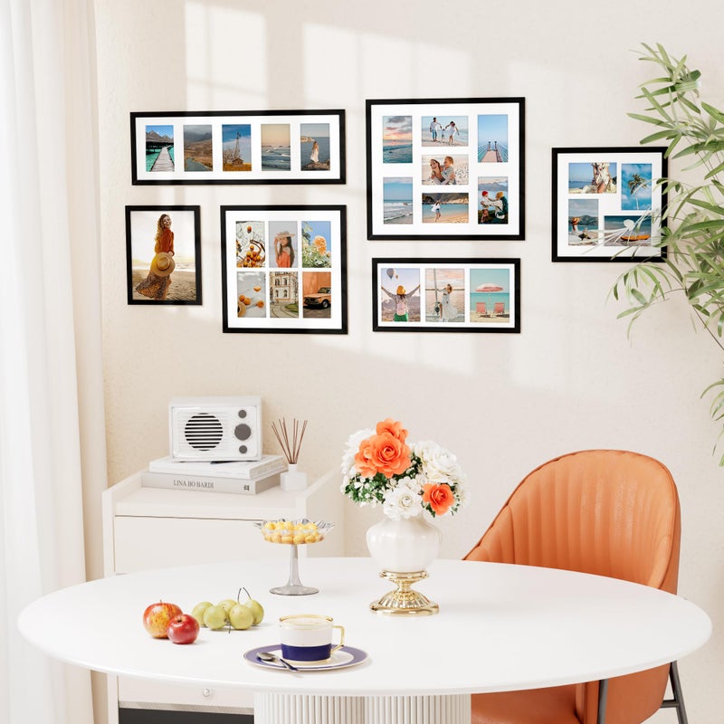 Vittanly 8x14 Picture Frames Collage, Displays 3Pcs 4x6 Pictures with Mat, Collage Picture Frame for Horizontal or Vertical Display, Black, 1 Pack - Image 2