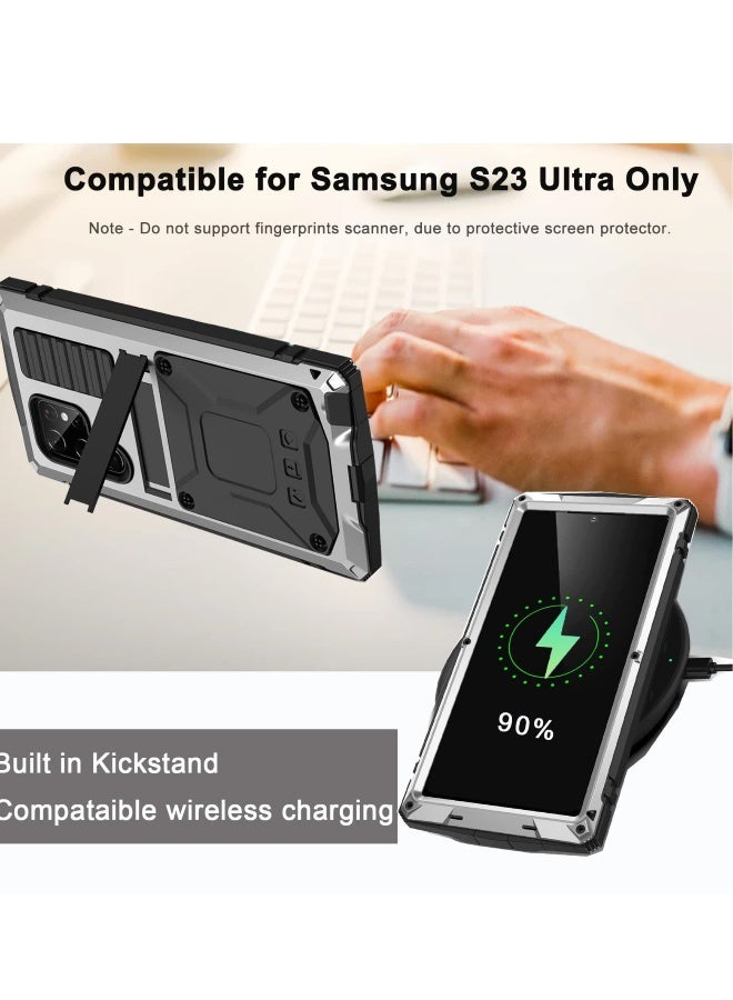 For Samsung S23 Ultra Phone Case, Metal Hard Armor Phone Cover with Camera Protection Heavy Duty metalicas Military Grade, Suitable for Galaxy S23 Ultra 5G 2023 Phone Case (Silver)  - Image 5