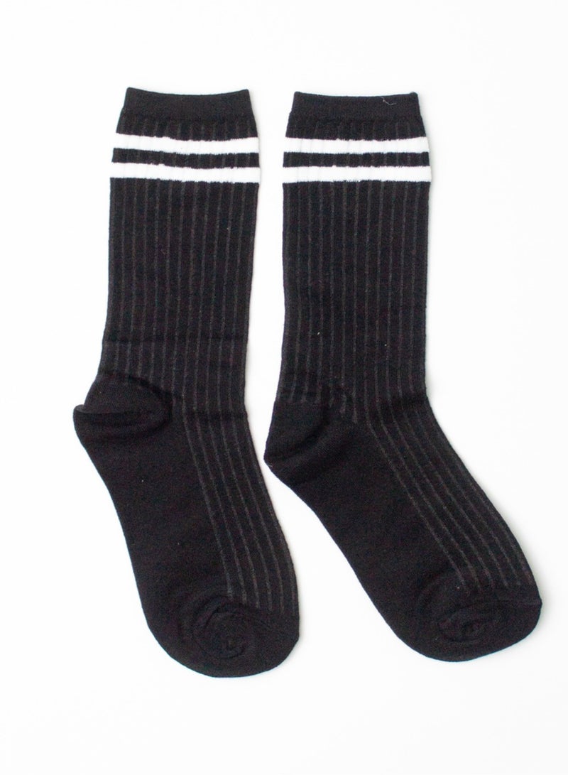 Prickly Pear Black Athletic Crew Sock With Stripes - Image 4