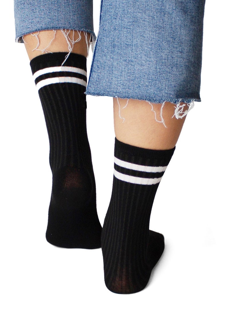 Prickly Pear Black Athletic Crew Sock With Stripes - Image 2