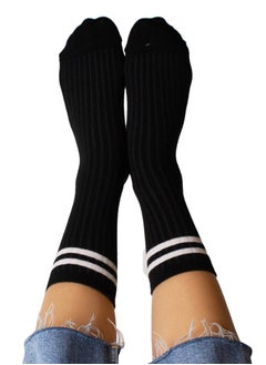 Prickly Pear Black Athletic Crew Sock With Stripes  - Image 5