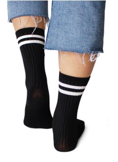 Prickly Pear Black Athletic Crew Sock With Stripes  - Image 2