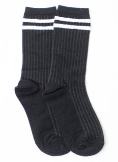 Prickly Pear Black Athletic Crew Sock With Stripes  - Image 3