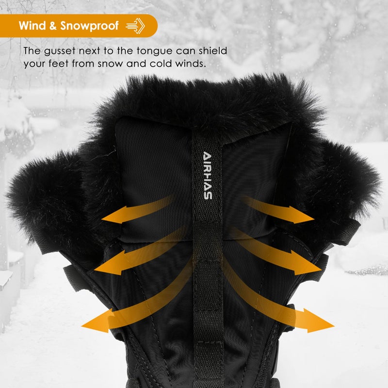 AIRHAS Women's Warm Snow Boots Cold Weather Winter Boots Fur Lined Comfortable Lightweight(Black,9.0) - Image 4