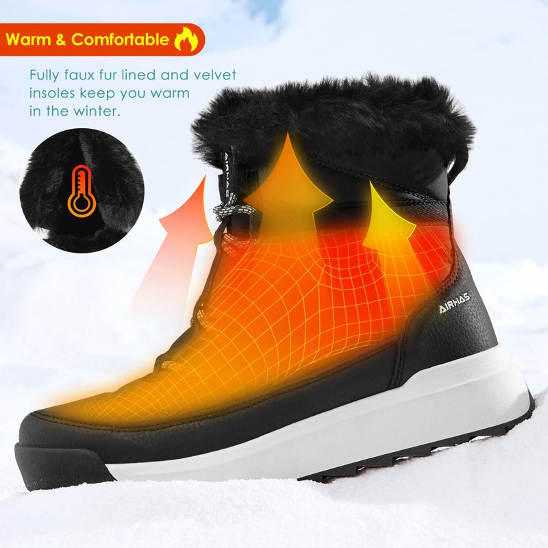 AIRHAS Women's Warm Snow Boots Cold Weather Winter Boots Fur Lined Comfortable Lightweight(Black,9.0) - Image 2