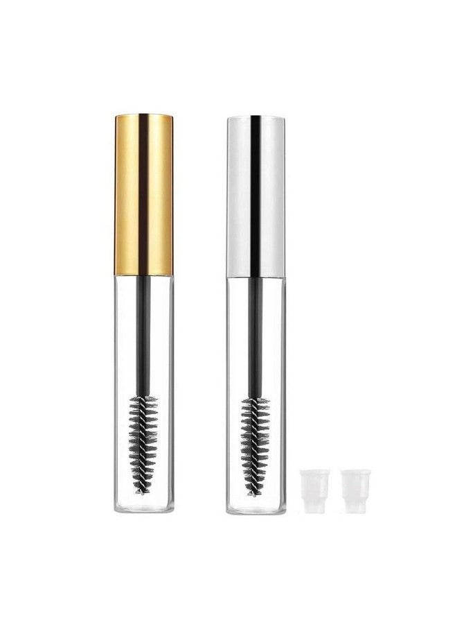 10Ml Empty Plastic Diy Mascara Tube Eyelash Cream Wand Container Bottle Vials With Brush With Plugs ; Funnels For Castor Oil ; Eyelash Growth Makeup Containers (Gold + Silver)