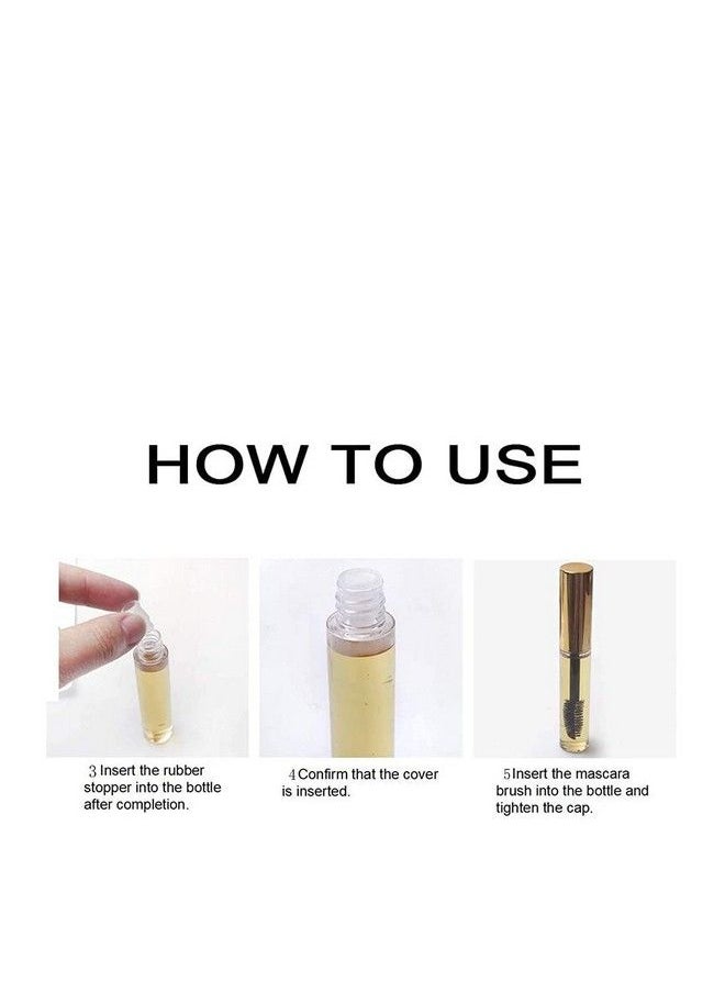 10Ml Empty Plastic Diy Mascara Tube Eyelash Cream Wand Container Bottle Vials With Brush With Plugs ; Funnels For Castor Oil ; Eyelash Growth Makeup Containers (Gold + Silver)