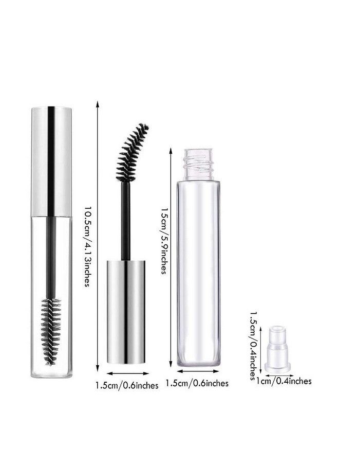 10Ml Empty Plastic Diy Mascara Tube Eyelash Cream Wand Container Bottle Vials With Brush With Plugs ; Funnels For Castor Oil ; Eyelash Growth Makeup Containers (Gold + Silver)