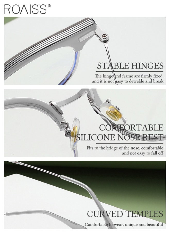 roaiss - Blue Light Blocking Glasses Blue Light Filter Computer Reading Gaming TV Phones Round Eyeglasses Fashion Anti Eyestrain Headache Eyewear for Men Women Gray Silver - Image 1