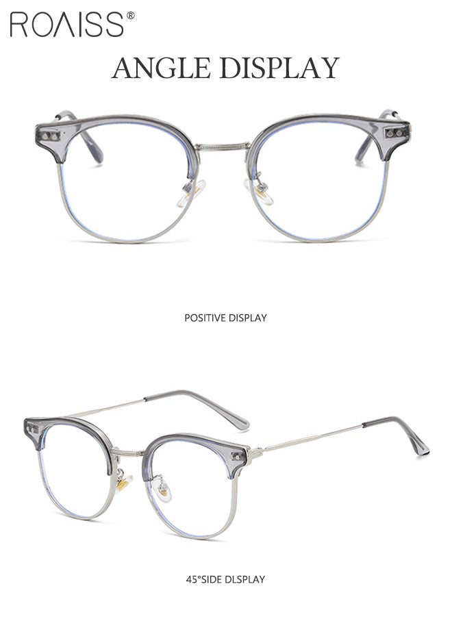 roaiss - Blue Light Blocking Glasses Blue Light Filter Computer Reading Gaming TV Phones Round Eyeglasses Fashion Anti Eyestrain Headache Eyewear for Men Women Gray Silver - Image 1