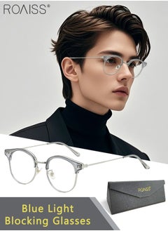 Blue Light Blocking Glasses Blue Light Filter Computer Reading Gaming TV Phones Round Eyeglasses Fashion Anti Eyestrain Headache Eyewear for Men Women Gray Silver
