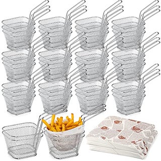 40 Pcs Mini Square Fry Basket with 400 Pcs Wax Paper Sheets French Fries Deli Paper Steel French Fry Holder Sandwich Wrapping Food Basket Liners with Handle for Serving - pzsku/Z16B47596A2F4C93276D6Z/45/1749490630/5c29163f-93a4-45d8-b92f-a41400ddd4bf