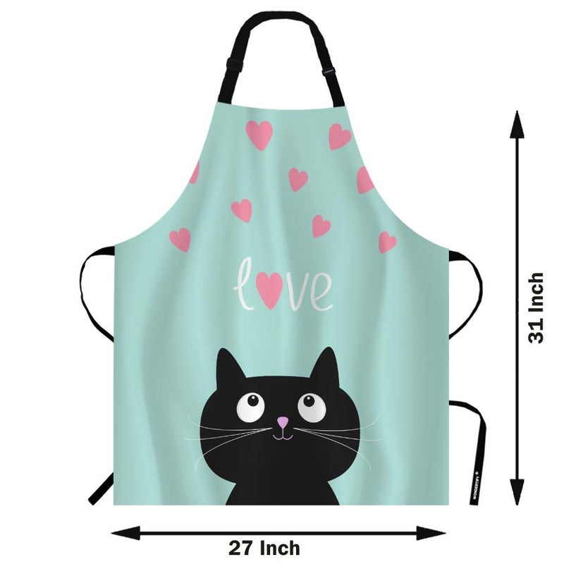 WONDERTIFY Black Cat Apron Pink Hearts and Cute Cartoon Cat Blue Background Bib Apron with Adjustable Neck for Men Women Suitable for Home Kitchen Cooking Waitress Chef Grill Bistro Baking BBQ Apron - Image 3