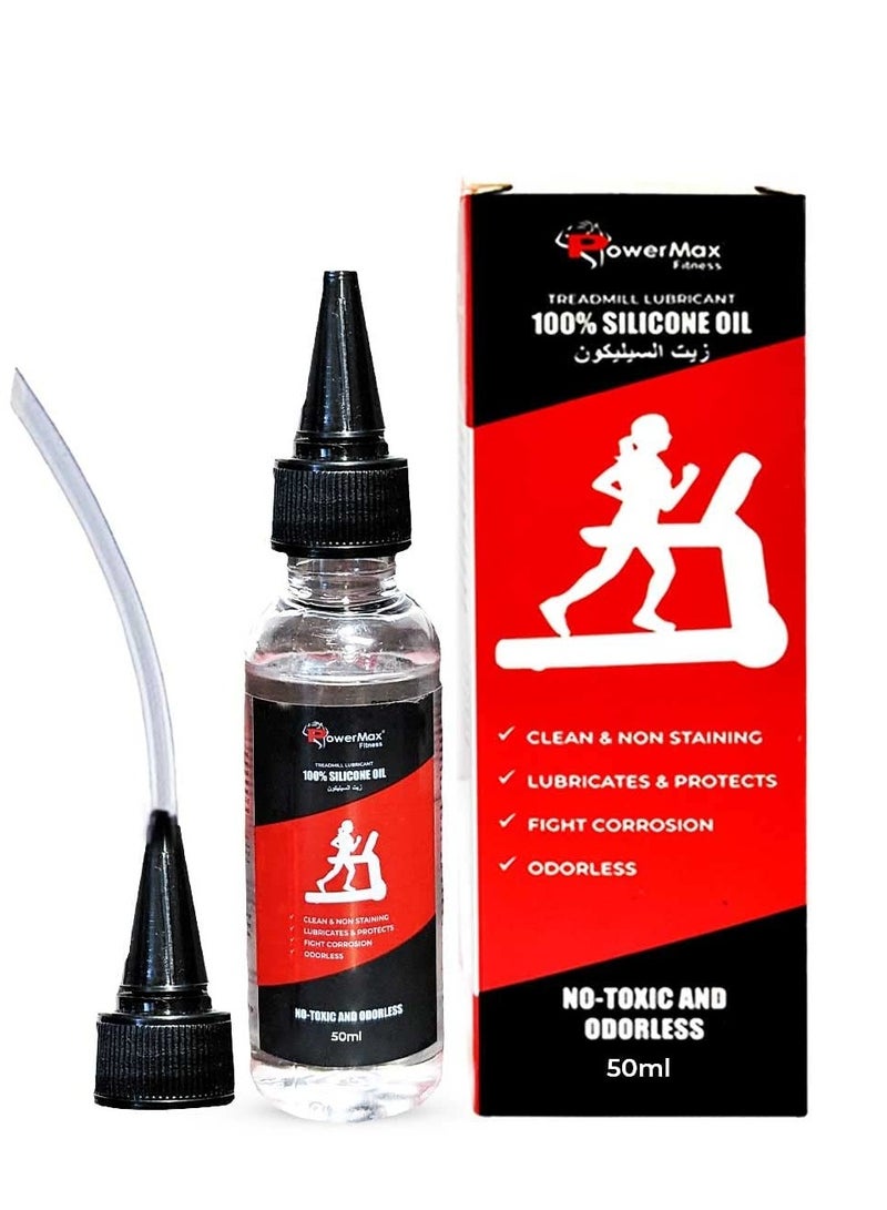 PowerMax Fitness PowerMax Fitness Multi-Purpose PMS-50 (50ml Silicone Oil Bottle) 100% Pure Silicone Treadmill Lubricant, Full Belt Width Lubrication, No Odor & No Propellants, Nozzle Cap for Easy Application, white  - Image 1