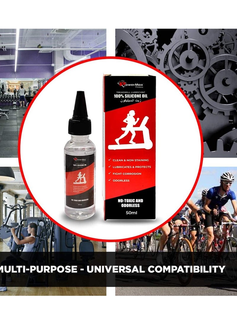 PowerMax Fitness PowerMax Fitness Multi-Purpose PMS-50 (50ml Silicone Oil Bottle) 100% Pure Silicone Treadmill Lubricant, Full Belt Width Lubrication, No Odor & No Propellants, Nozzle Cap for Easy Application, white  - Image 5