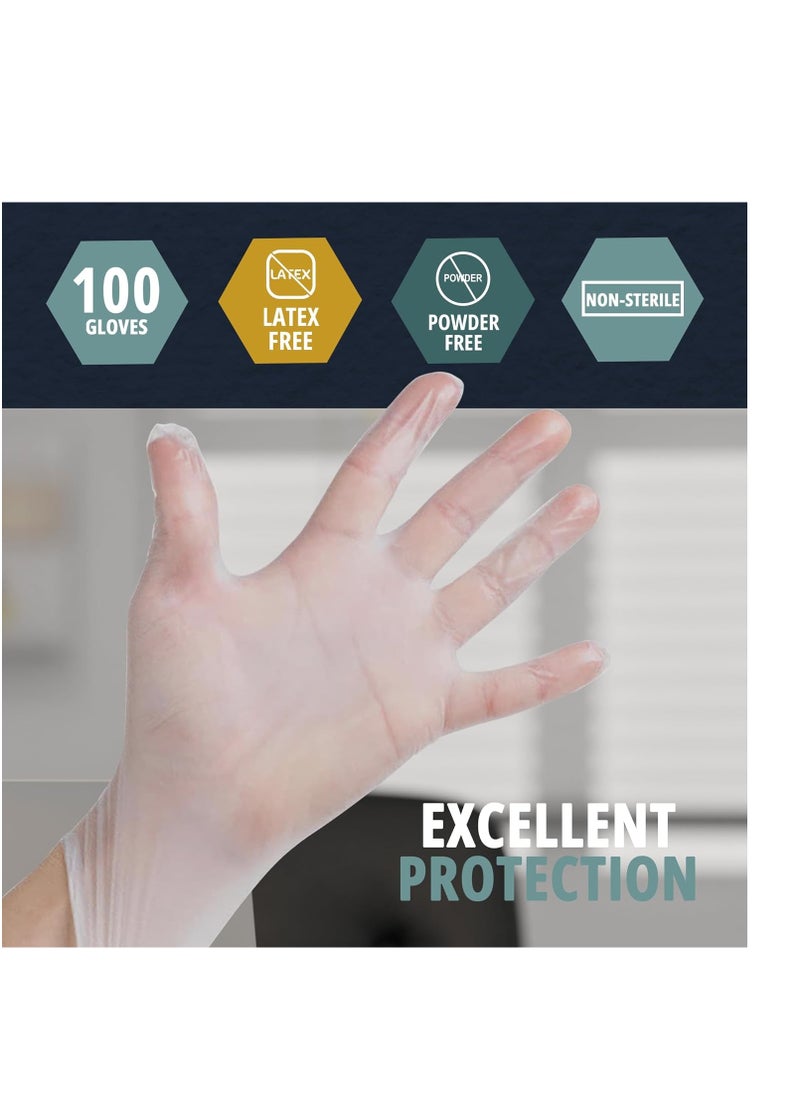 Medpride - MED PRIDE Medical Vinyl Examination Gloves (Large, 100-Count) Latex & Rubber Free, Ultra-Strong, Clear Disposable Powder-Free Gloves for Healthcare & Food Handling Use - Image 1