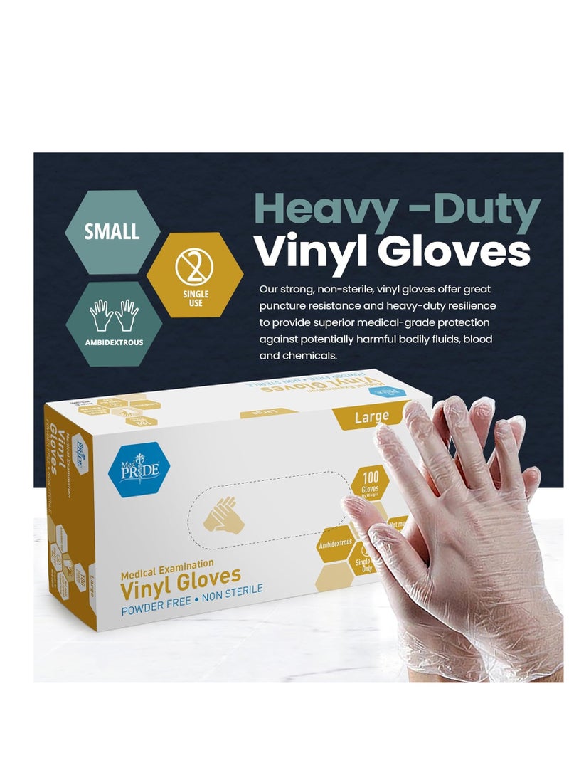 Medpride - MED PRIDE Medical Vinyl Examination Gloves (Large, 100-Count) Latex & Rubber Free, Ultra-Strong, Clear Disposable Powder-Free Gloves for Healthcare & Food Handling Use - Image 1