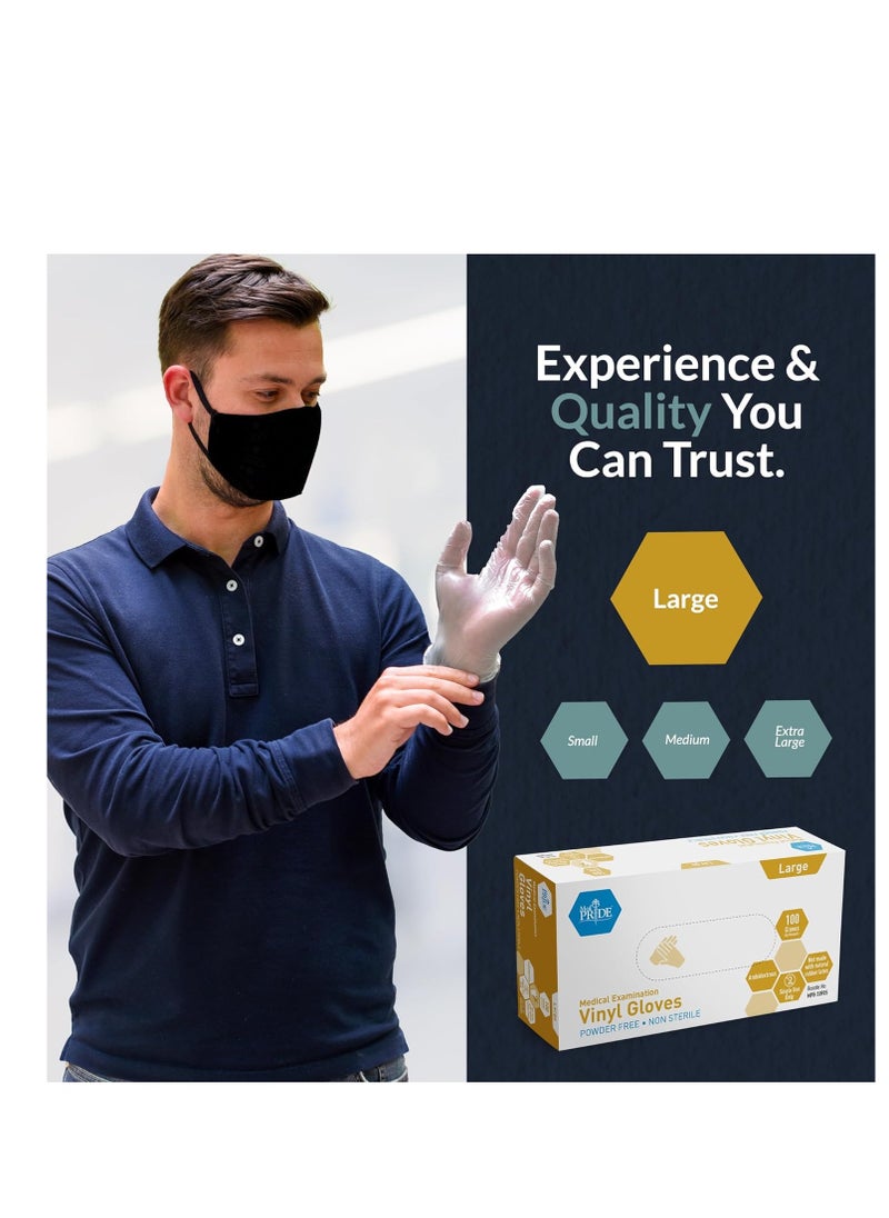 Medpride - MED PRIDE Medical Vinyl Examination Gloves (Large, 100-Count) Latex & Rubber Free, Ultra-Strong, Clear Disposable Powder-Free Gloves for Healthcare & Food Handling Use - Image 1