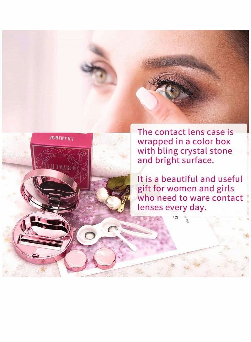 KASTWAVE Pupil Box, Contact Lens Case, Bling Stars Colored Contact Lens Case Holder, Cute Contact Lens Travel Case With Mirror, Tweezers And Remover Tool, Contact Container Storage Kit,b for Girls (Pink)  - Image 3