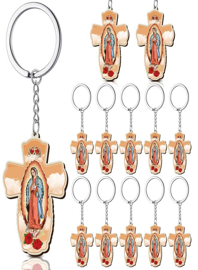 Equsion 24 Pcs Llaveros De La Virgen De Guadalupe Our Lady of Guadalupe Wood Keychain Christmas Wooden Catholic Keychain Gift Recuerdos Bautizo Baptism Religious Party Favors Llaveros for Guest Catholic Gift - Image 1