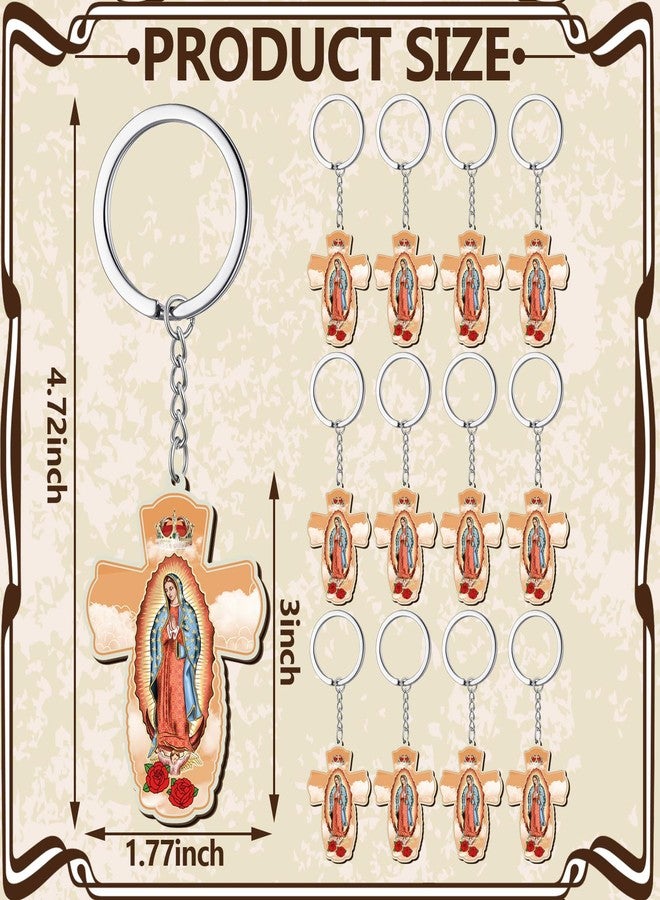 Equsion 24 Pcs Llaveros De La Virgen De Guadalupe Our Lady of Guadalupe Wood Keychain Christmas Wooden Catholic Keychain Gift Recuerdos Bautizo Baptism Religious Party Favors Llaveros for Guest Catholic Gift - Image 2