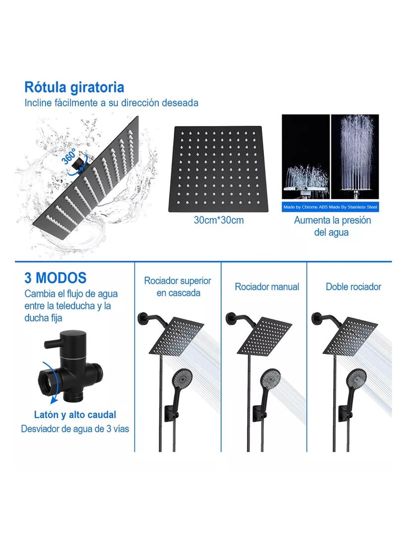 Gonice - 30cm Square Telephone Watering Can+2m Tube,3 Shower Modes - Image 1