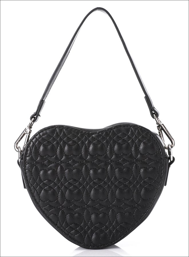 Stitched Hearts Allover Heart Shapped Top Handle Bag