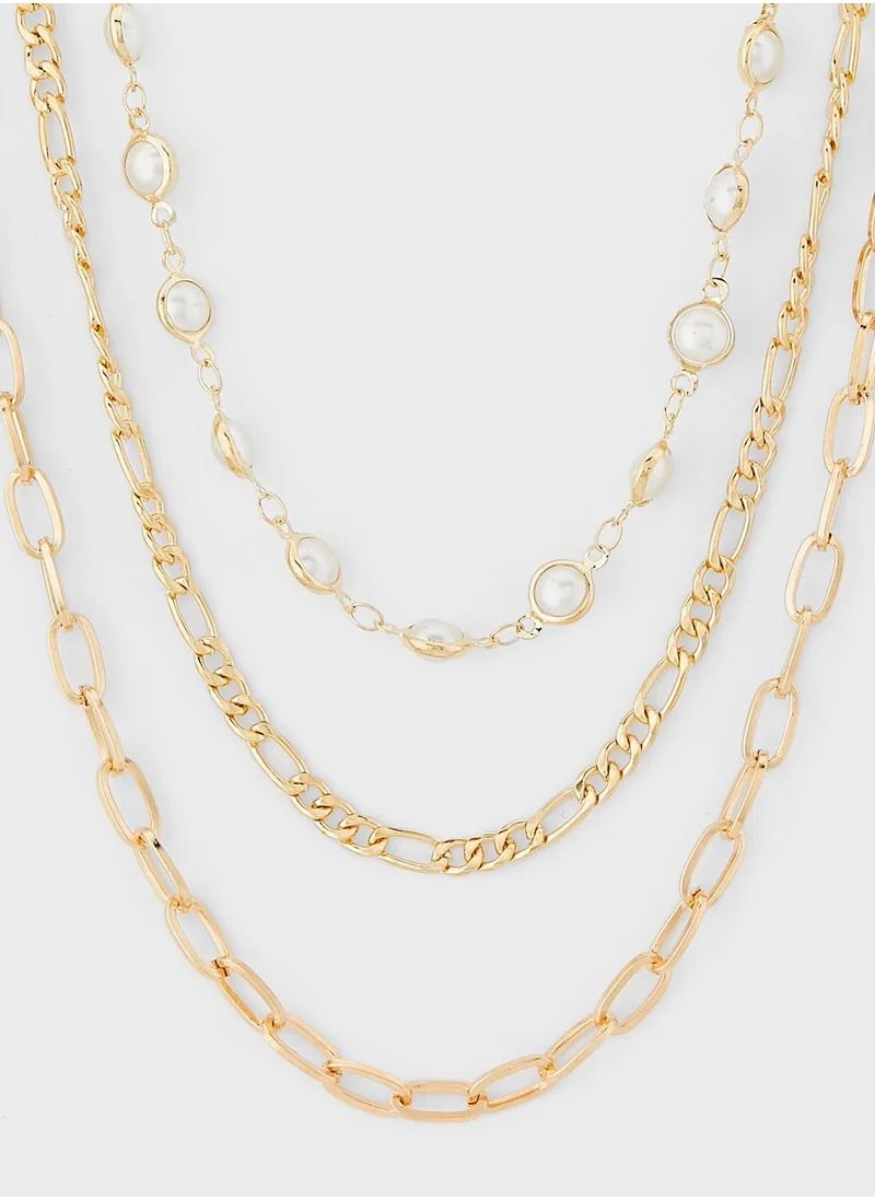 ELLA Layered Pearl Chain Necklace