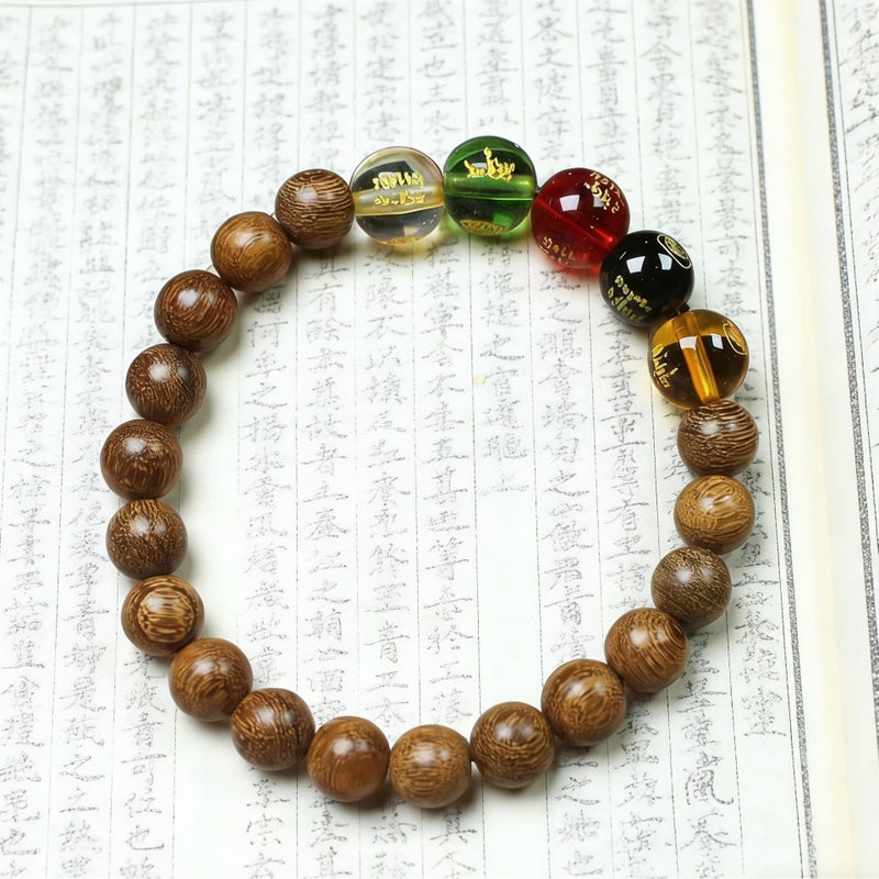 سوار خشب الصندل الذهبي خرز DIY رجعي للجنسين خيط يدوي خرز صلاة للتأمل