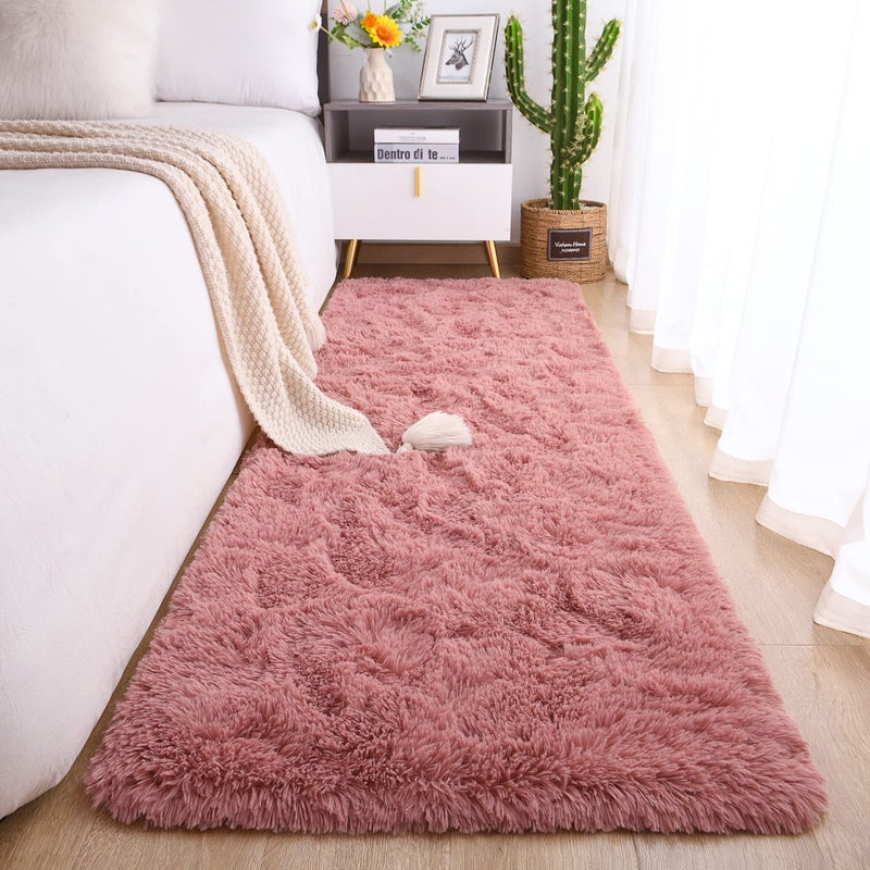 Chicrug Soft Runner Rug for Bedroom Living Room Plush Fluffy Rug 2x6 Feet, Shag Furry Runner Rug Carpet Non Shedding for Nursery Children Kids Girls Room Home Decorative, Blush - Image 1