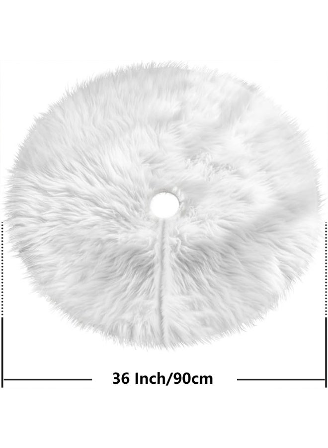 فتيرلي تنورة شجرة عيد الميلاد 36 بوصة/90 سم، تنورة شجرة من الفرو الصناعي الأبيض، سجادة سميكة ناعمة من القطيفة لتزيين شجرة عيد الميلاد، حصيرة شجرة عيد الميلاد لزينة حفلات العطلات الداخلية وديكورات المنزل - Image 2