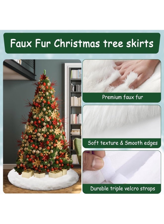 فتيرلي تنورة شجرة عيد الميلاد 36 بوصة/90 سم، تنورة شجرة من الفرو الصناعي الأبيض، سجادة سميكة ناعمة من القطيفة لتزيين شجرة عيد الميلاد، حصيرة شجرة عيد الميلاد لزينة حفلات العطلات الداخلية وديكورات المنزل - Image 5