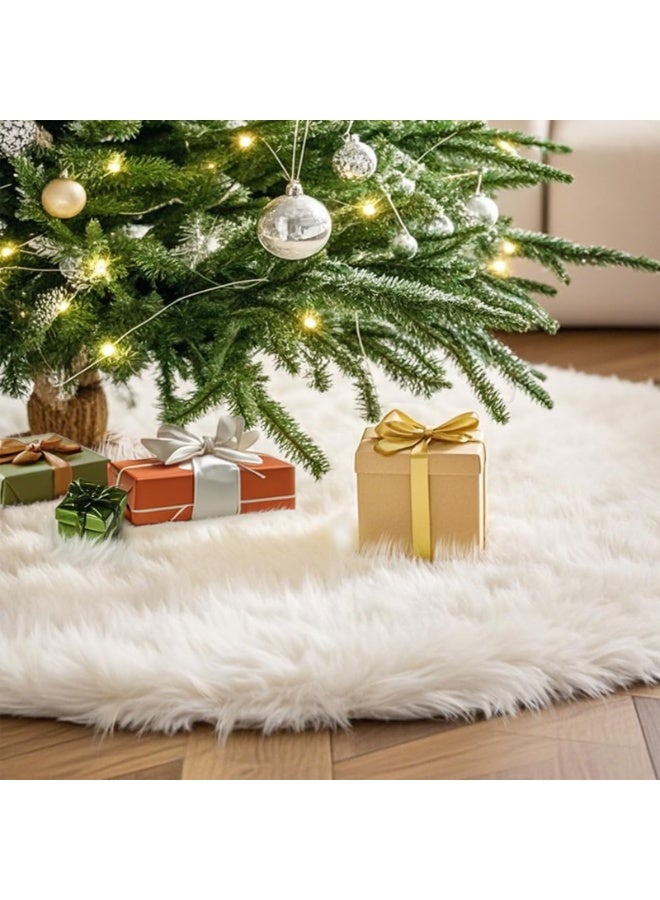 فتيرلي تنورة شجرة عيد الميلاد 36 بوصة/90 سم، تنورة شجرة من الفرو الصناعي الأبيض، سجادة سميكة ناعمة من القطيفة لتزيين شجرة عيد الميلاد، حصيرة شجرة عيد الميلاد لزينة حفلات العطلات الداخلية وديكورات المنزل - Image 1