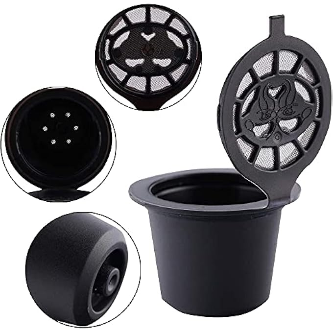 CENPEK Refillable Capsules Pod For Compatible With NesPresso 6 Pack Reusable Coffee Capsules Pods For NesPresso With Coffee Spoon With Brush For NesPresso Machines Filter Black - Image 3