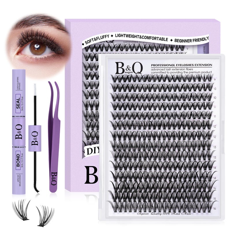 B&qaugen DIY Lash Extension Kit 280pcs Individual Lashes Cluster D Curl Eyelash Extension Kit Lash Clusters with Lash Bond and Seal and Lash Applicator Tool for Self Application (KIT,30D-D-9-16MIX) - Image 1