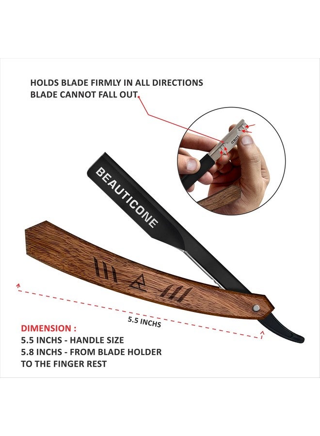 Beauticone Straight Razor For Men, Professional Barber Razor With 100 Single Edge Blades, Straight Edge Single Blade Razors For Men, (Rose Wooden Slide-Out) - Image 1