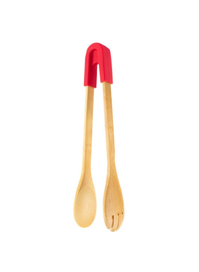 Hand-made Phoebe Special Wooden Baking Bread Clip Salad Fruit Clip Cake Snack Clip Solid Wood Steak Clip-Color:Bamboo Round Red  - Image 1