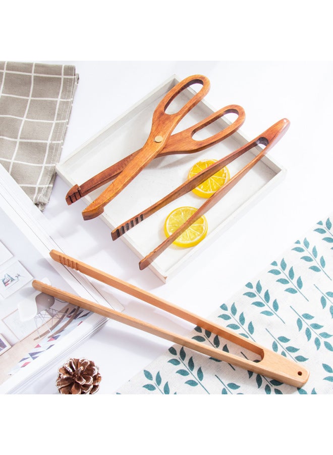 Hand-made Phoebe Special Wooden Baking Bread Clip Salad Fruit Clip Cake Snack Clip Solid Wood Steak Clip-Color:Bamboo Round Red  - Image 3