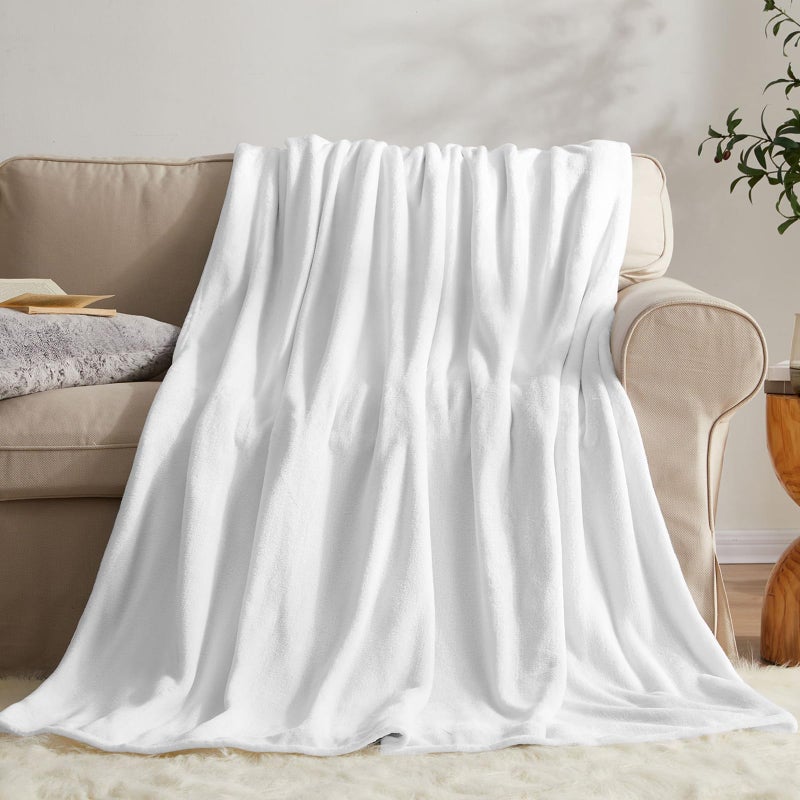 KMUSET Fleece Blanket Throw Size White Lightweight Super Soft Cozy Luxury Bed Blanket Microfiber - Image 1