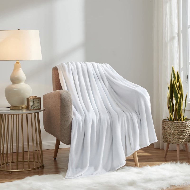 KMUSET Fleece Blanket Throw Size White Lightweight Super Soft Cozy Luxury Bed Blanket Microfiber - Image 2