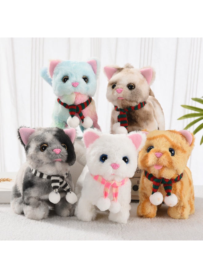 Plush Electric Cat Simulation Cry Will Walk Will Nod And Wag Tail Xiao Mao Toy Electronic Cat Girl Toy-Color:[simulation Call] Scarf Chip Cat (white)  - Image 3