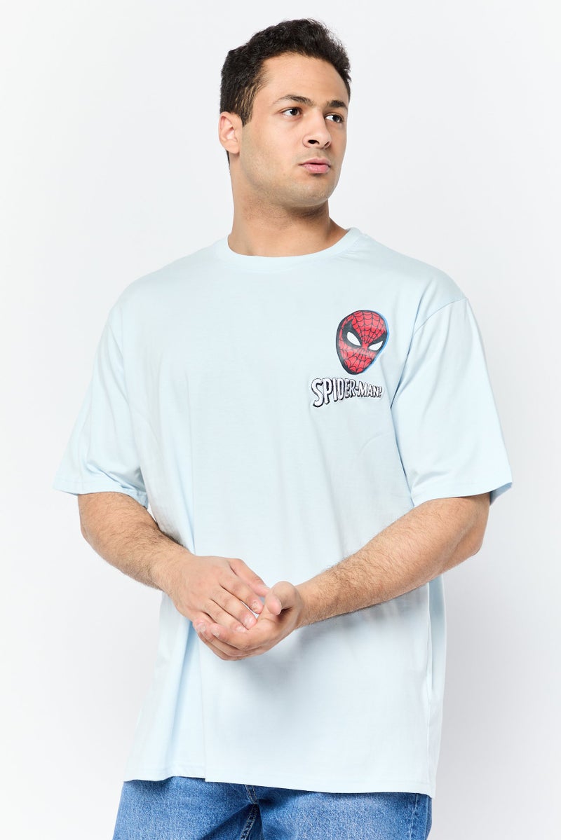 MARVEL Men Crew Neck Short Sleeves Graphic Print T-Shirt, Light Blue - Image 1