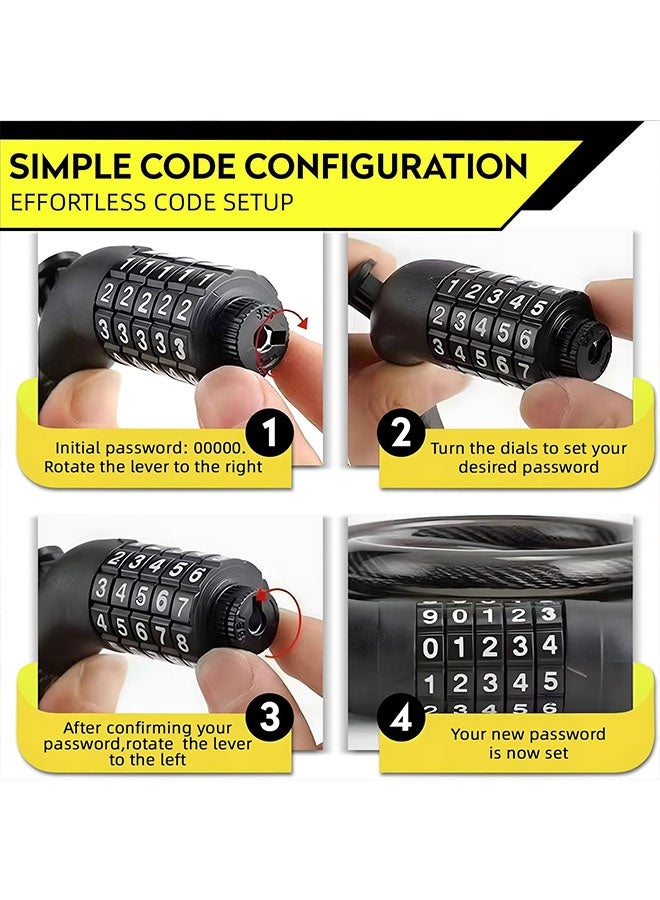 Theft Bike Locks with 5 Digit Resettable Combination Password, Security Protection Lock for Scooter, Pram, Mountain Bike and Motorcycle, Black - Image 5