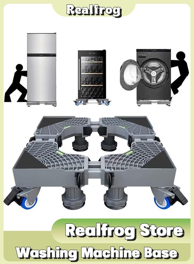 Realfrog Washing Machine Base Stand, Double Tube Washing Machine Base Hold Up to 300 KG, Adjustable mobile base with 4 Locking Wheels 8 Adjustable Strong Feet for Washing Machine Dryer Refrigerator - Image 2