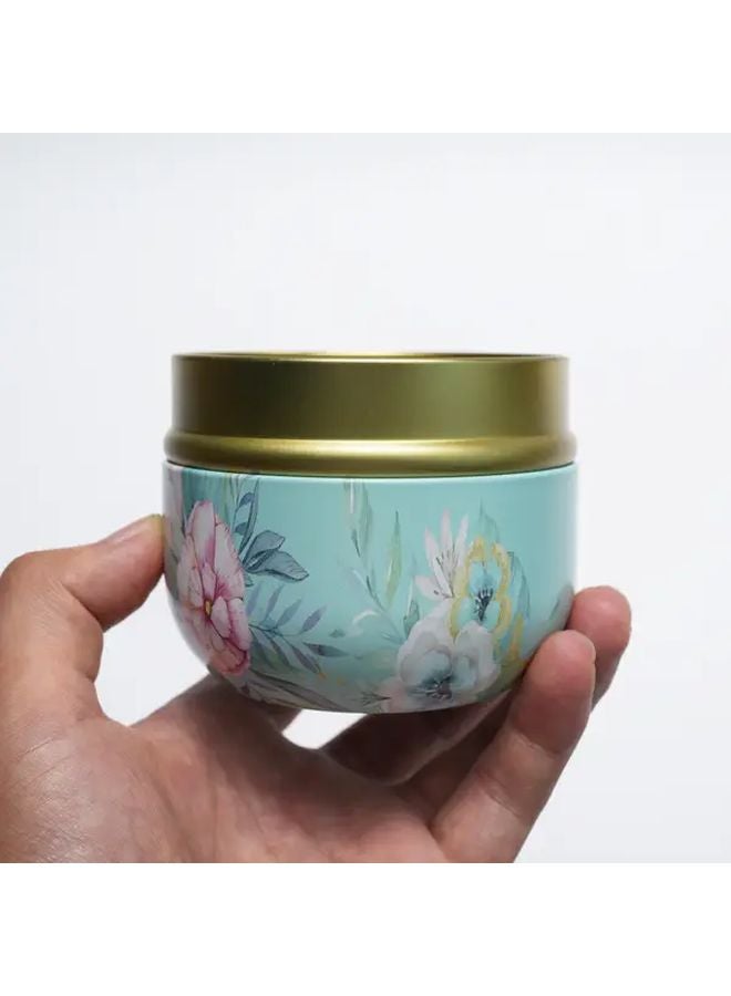 Cyan Floral Metal Storage Tin Multipurpose Canister For Tea Candles Snacks - Image 4