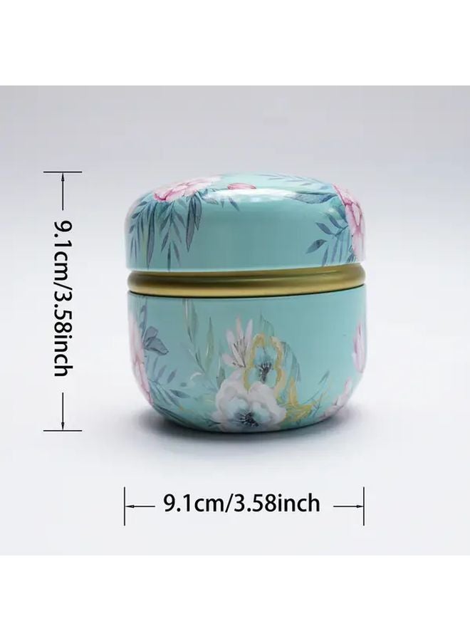Cyan Floral Metal Storage Tin Multipurpose Canister For Tea Candles Snacks - Image 3
